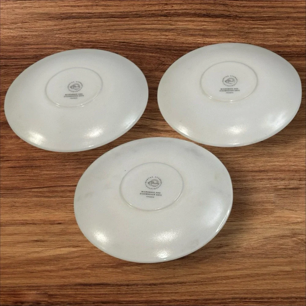 Martha Stewart  Everyday France Yellow Purple‎ Pansies 3 Coffee Cup Saucers
